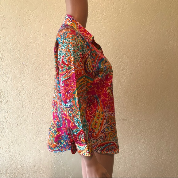 Lauren Ralph Lauren Petite Paisley Multicolored Button-Up Shirt Women’s Size PL - Picture 4 of 16